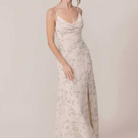 Revelry Bridesmaid Dress Ember Chiffon Floral in Champagne Bouquet - Picture 1 of 1
